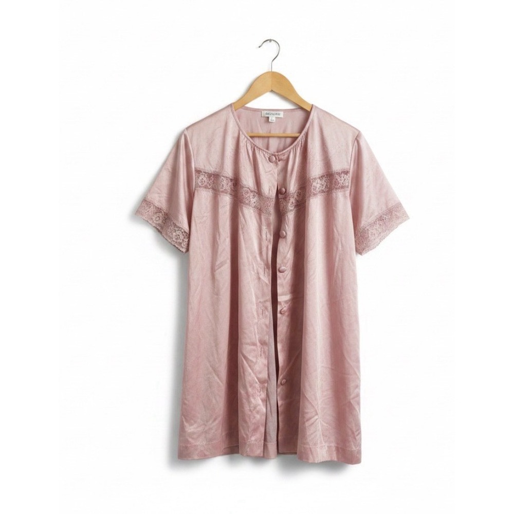 VTG Pajama Top Bed Jacket Silky 70s 50s Pink Medium Grunge Babydoll Fairy Granny